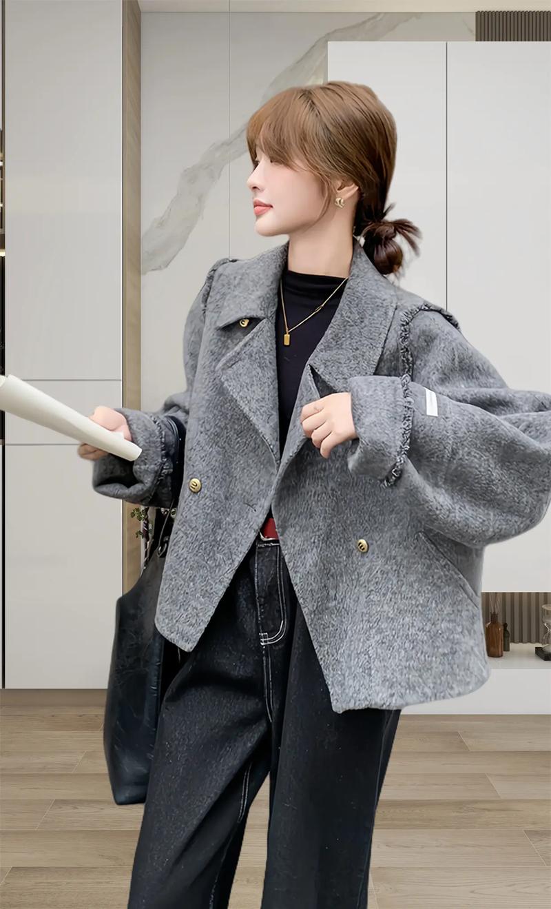 双面呢女装外套搭配图片-图1