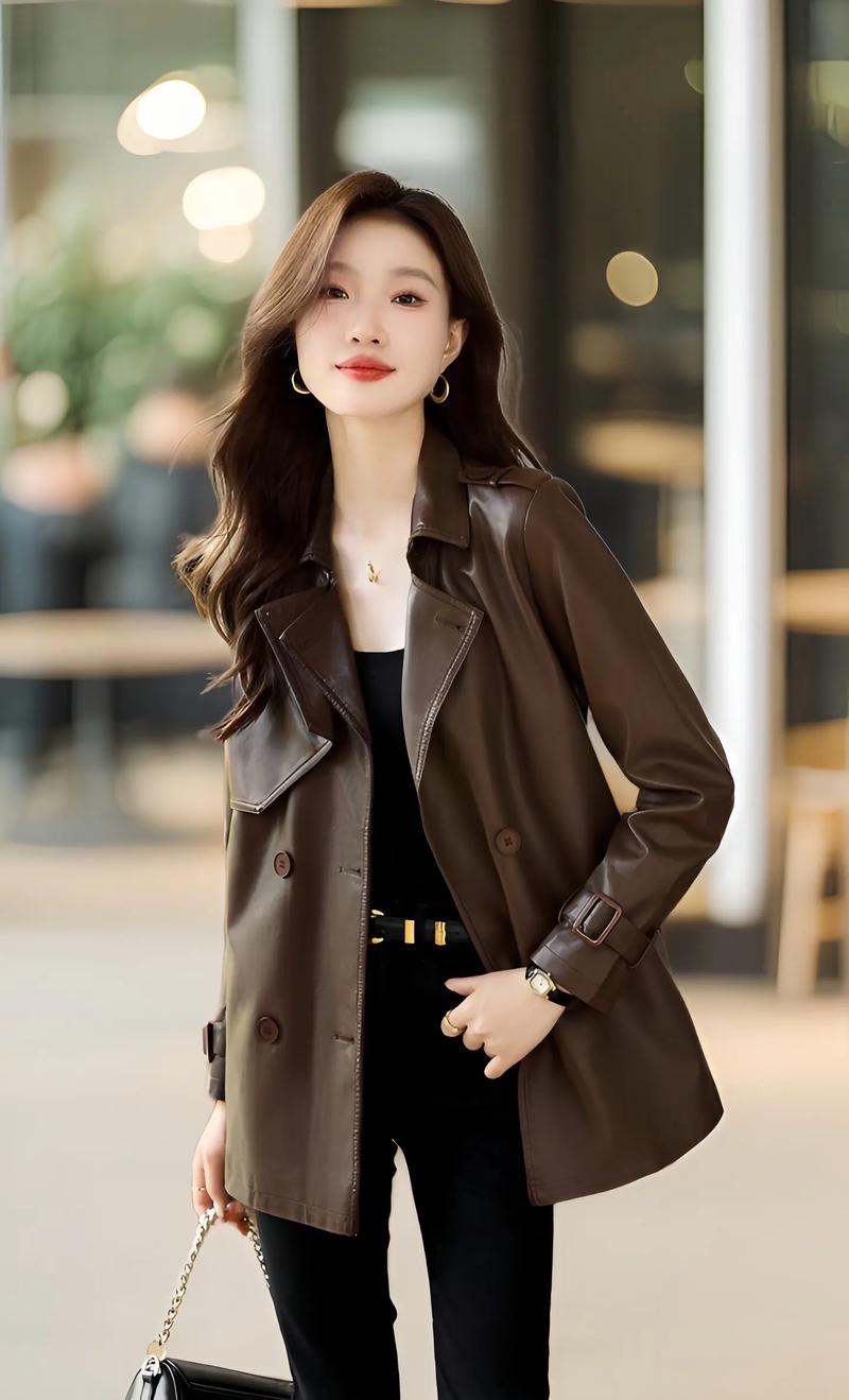 女装皮衣中长款搭配图片-图3