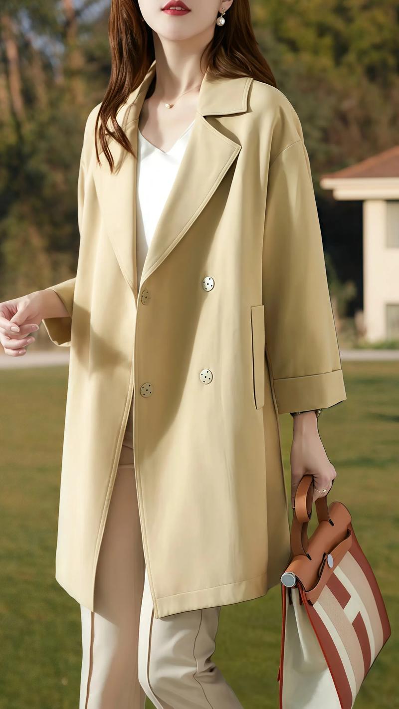 休闲中长款女装风衣外套-图1