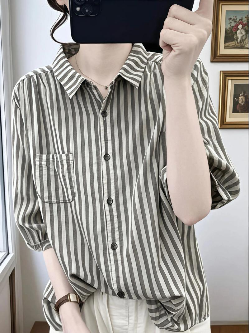 夏天条纹短袖衬衣怎么搭更显瘦?-图1 夏天条纹短袖衬衣怎么搭更显瘦?-图1