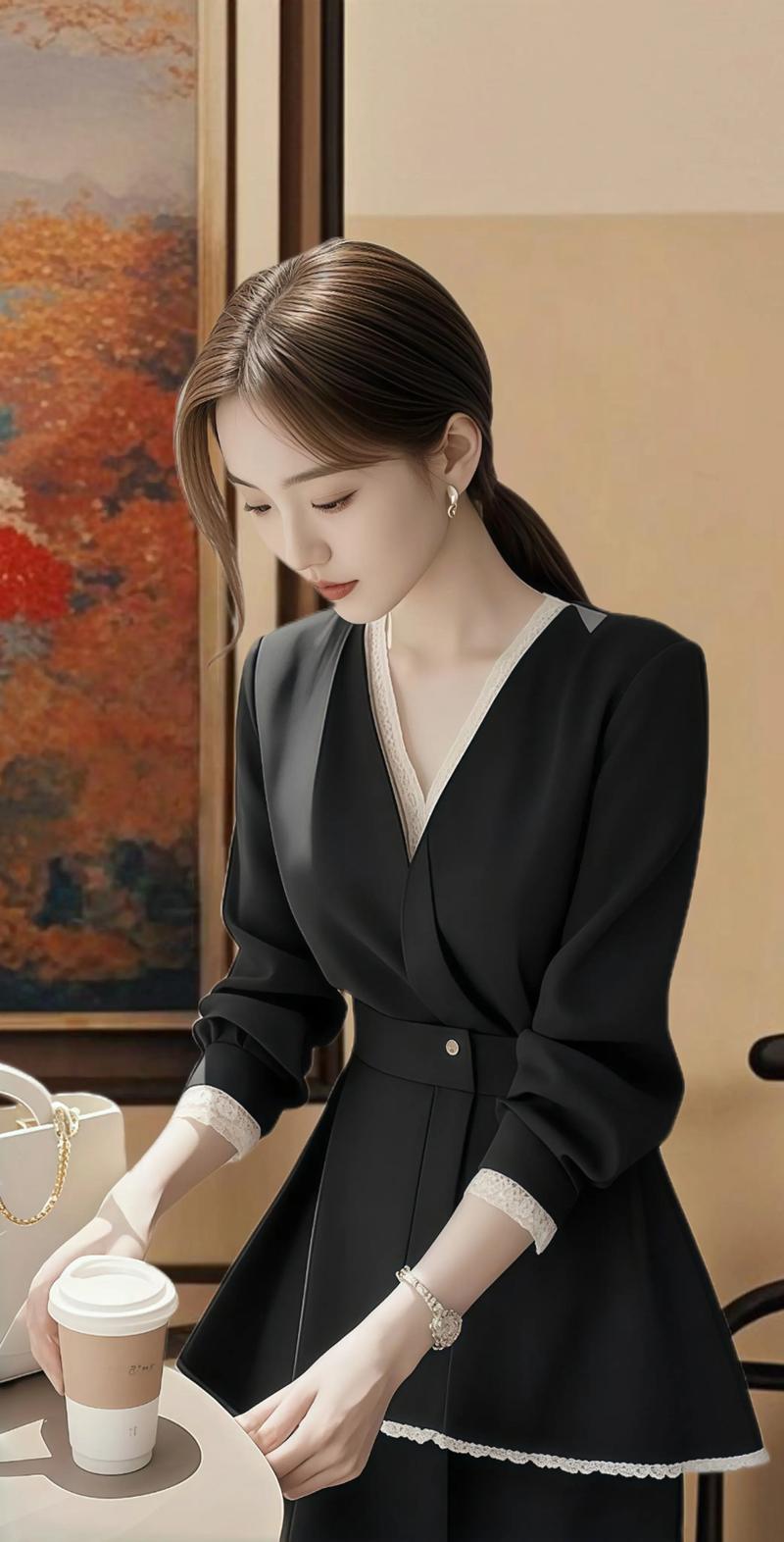 蕾丝衬衫配西裤，如何优雅不显老气？-图3