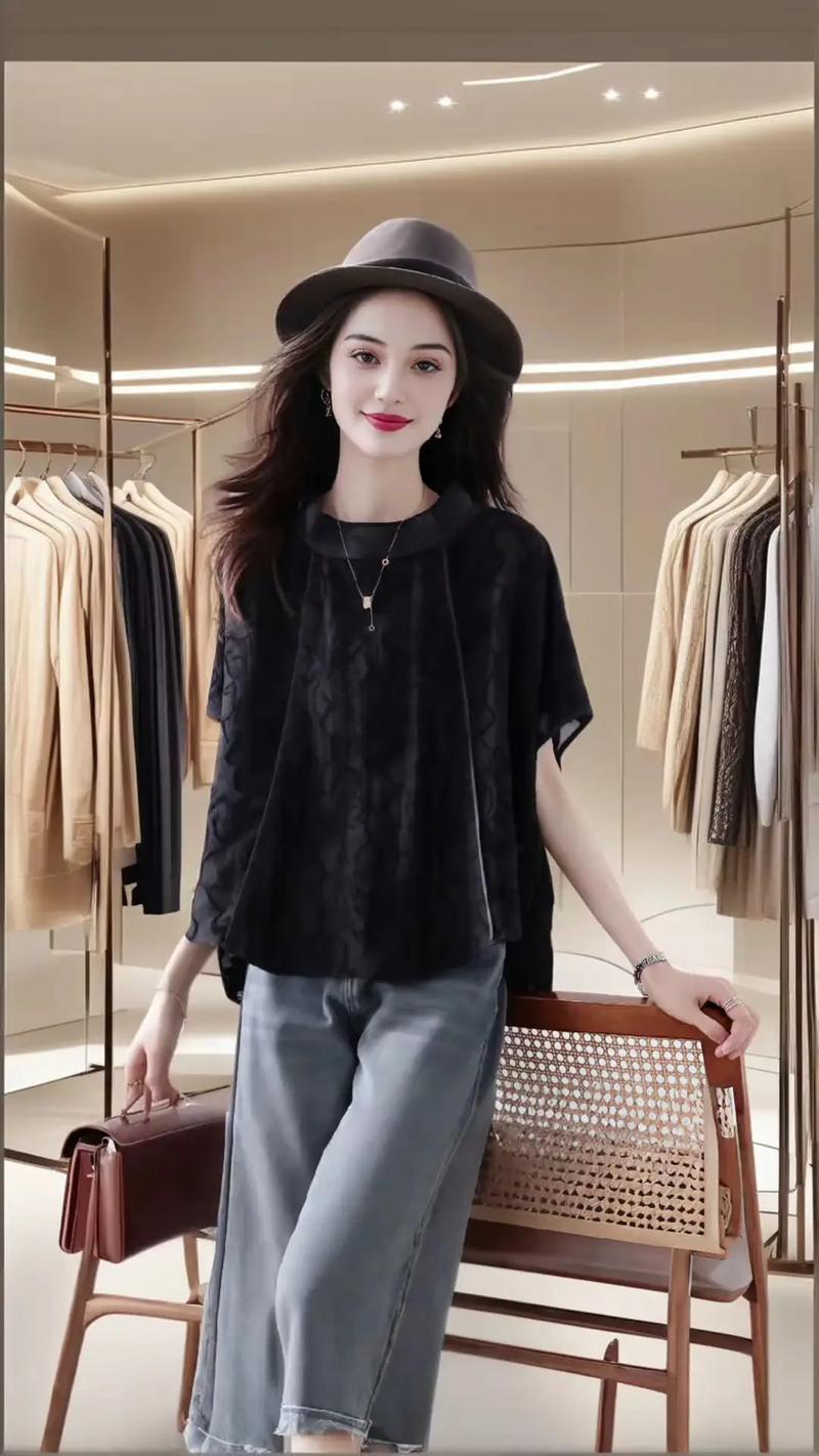 这款黑色短袖上衣图片,有哪些款式细节?-图1 这款黑色短袖上衣图片,有哪些款式细节?-图1