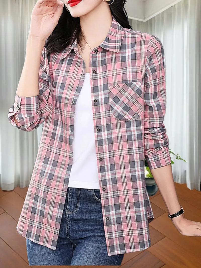 这款女装休闲格子衬衫图片有哪些款式？-图2